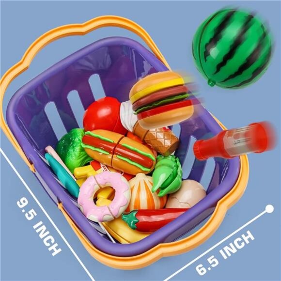 42 Items 87 Pcs Cutting Play Food Toy for Kids Kitchen Set,Pretend Cooking Set - Picture 5 of 7